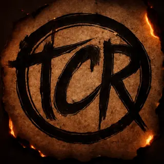 The Charred Rebellion seal — the letters TCR hand-painted on burned paper